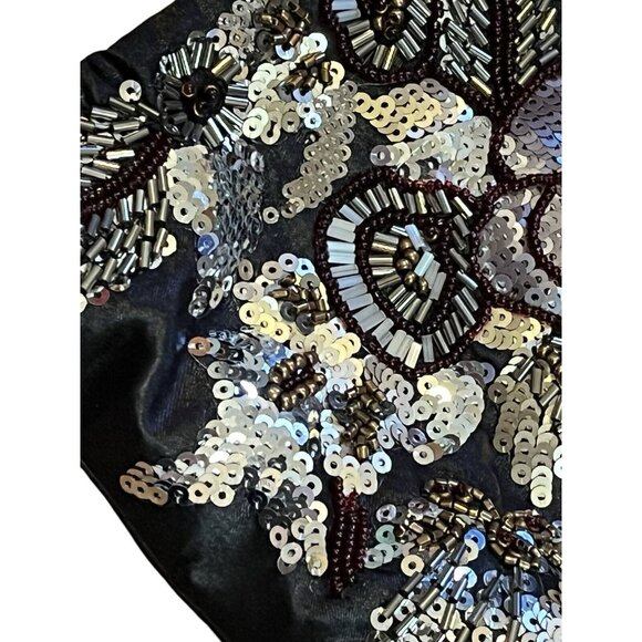 Vintage Jessica McClintock Black Floral Sequin Beaded Evening Formal Bag Purse - Picture 4 of 10